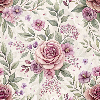 Romantic Mauve Floral Pattern 1 Quilting Cotton Fabric