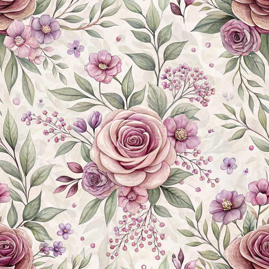 Romantic Mauve Floral Pattern 1 Quilting Cotton Fabric