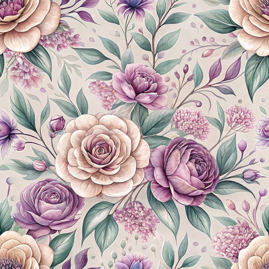 Romantic Mauve Floral Pattern 10 Quilting Cotton Fabric