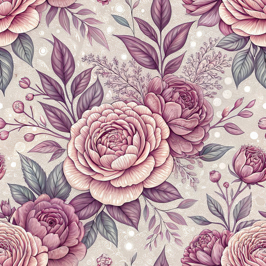 Romantic Mauve Floral Pattern 12 Quilting Cotton Fabric