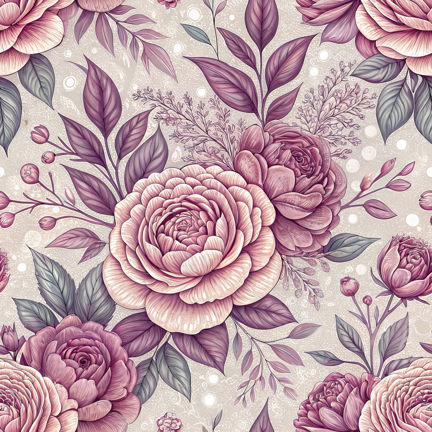 Romantic Mauve Floral Pattern 12 Quilting Cotton Fabric