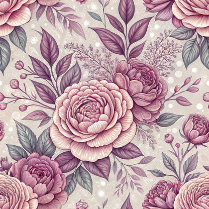 Romantic Mauve Floral Pattern 12 Quilting Cotton Fabric