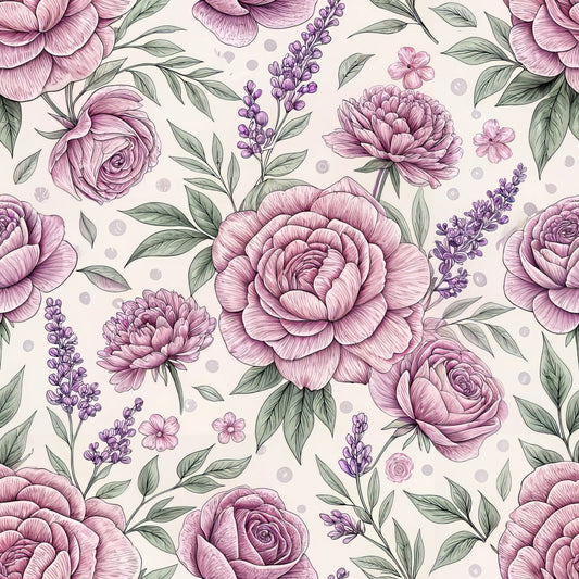 Romantic Mauve Floral Pattern 13 Quilting Cotton Fabric