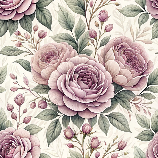 Romantic Mauve Floral Pattern 15 Quilting Cotton Fabric