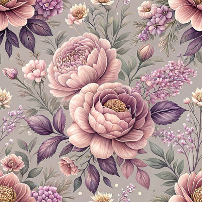 Romantic Mauve Floral Pattern 2 Quilting Cotton Fabric