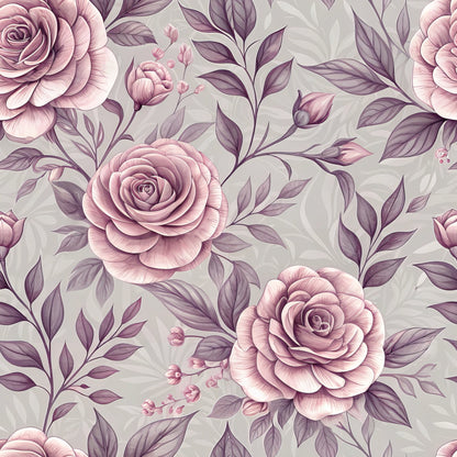 Romantic Mauve Floral Pattern 5 Quilting Cotton Fabric