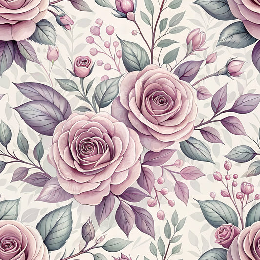 Romantic Mauve Floral Pattern 7 Quilting Cotton Fabric