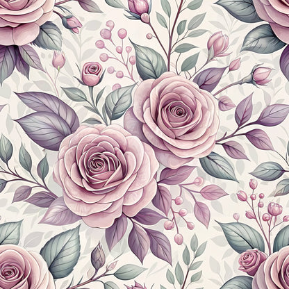 Romantic Mauve Floral Pattern 7 Quilting Cotton Fabric
