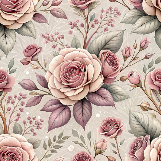 Romantic Mauve Floral Pattern 8 Quilting Cotton Fabric