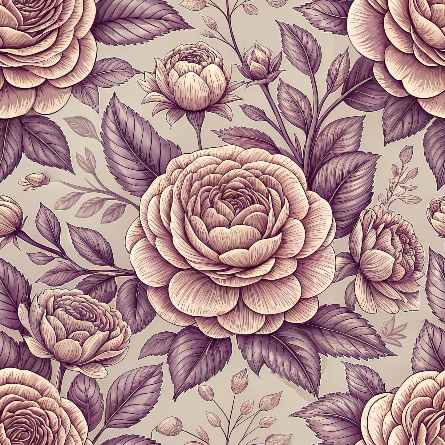 Romantic Mauve Floral Pattern 9 Quilting Cotton Fabric
