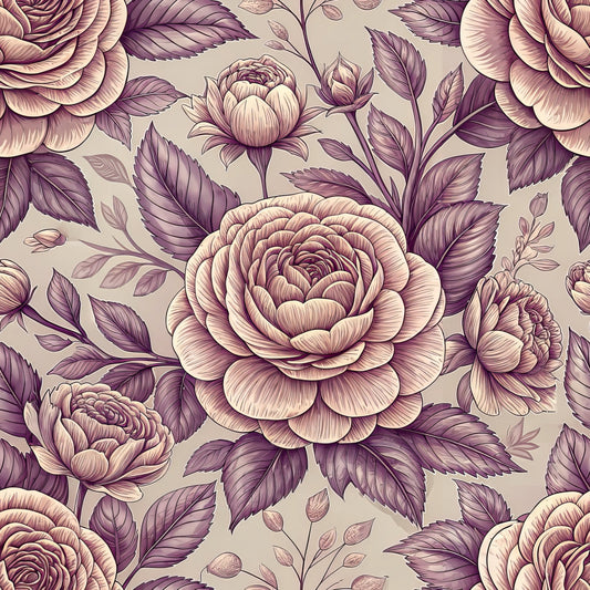 Romantic Mauve Floral Pattern 9 Quilting Cotton Fabric
