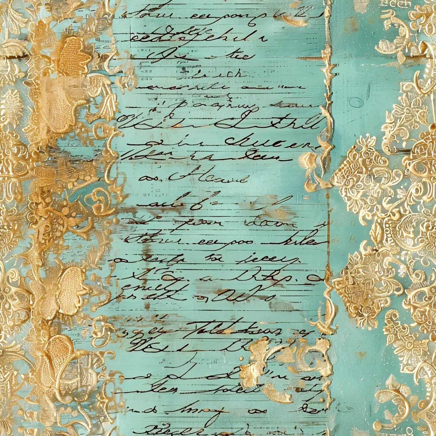 Romantic Rococo Turquoise Gold Pattern 11 Quilting Cotton Fabric