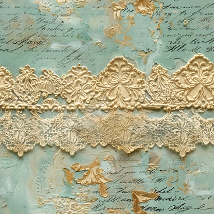 Romantic Rococo Turquoise Gold Pattern 13 Quilting Cotton Fabric