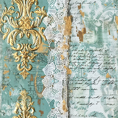 Romantic Rococo Turquoise Gold Pattern 15 Quilting Cotton Fabric