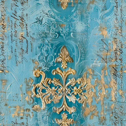 Romantic Rococo Turquoise Gold Pattern 17 Quilting Cotton Fabric