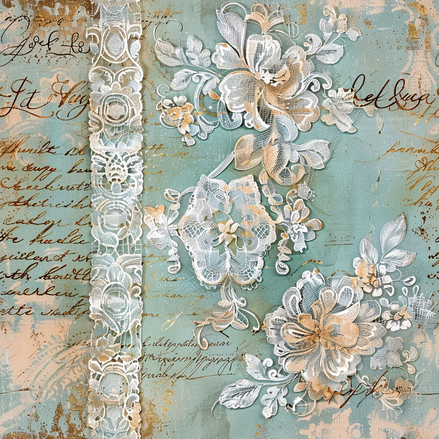 Romantic Rococo Turquoise Gold Pattern 2 Quilting Cotton Fabric