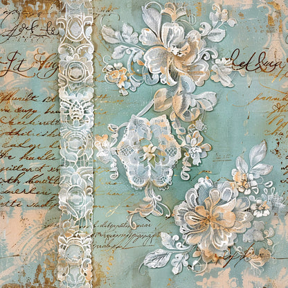 Romantic Rococo Turquoise Gold Pattern 2 Quilting Cotton Fabric