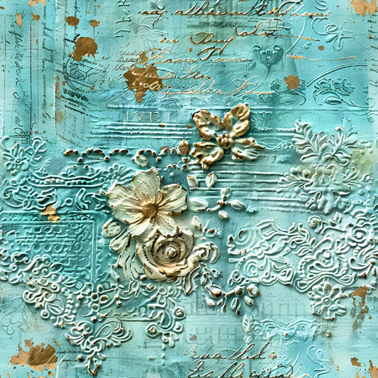 Romantic Rococo Turquoise Gold Pattern 4 Quilting Cotton Fabric