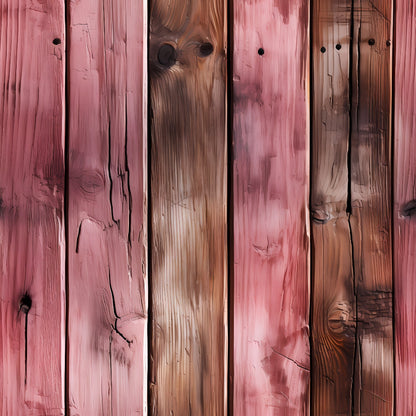 Close-up of vertical wooden planks showing varying shades of pink and brown with visible grain and knots.