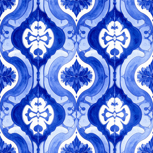 Royal Blue Ornament Elegance Pattern 3 Quilting Cotton Fabric