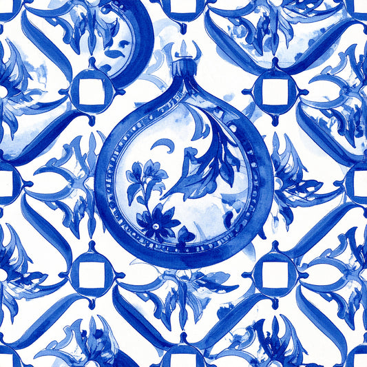 Royal Blue Ornament Elegance Pattern 4 Quilting Cotton Fabric