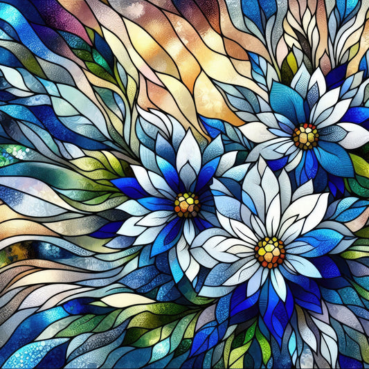 Royal Blue Stained Glass Pattern 1 Quilting Cotton Fabric