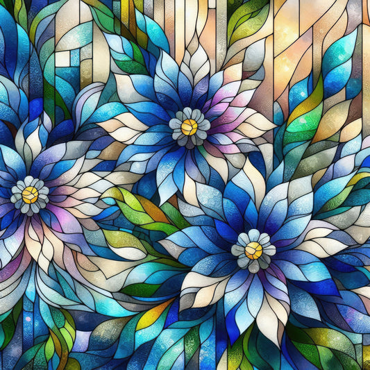 Royal Blue Stained Glass Pattern 10 Quilting Cotton Fabric