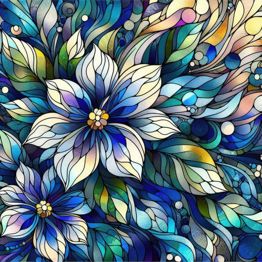 Royal Blue Stained Glass Pattern 2 Quilting Cotton Fabric