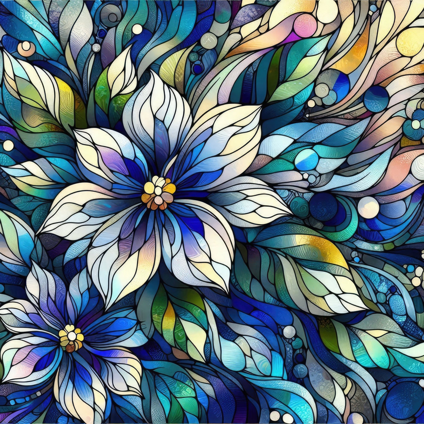 Royal Blue Stained Glass Pattern 2 Quilting Cotton Fabric