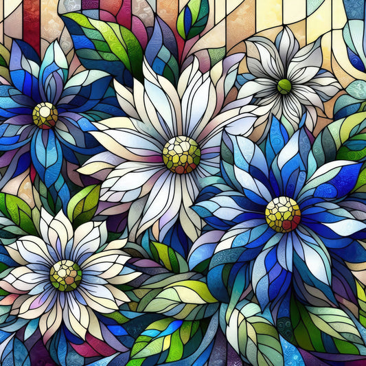 Royal Blue Stained Glass Pattern 5 Quilting Cotton Fabric