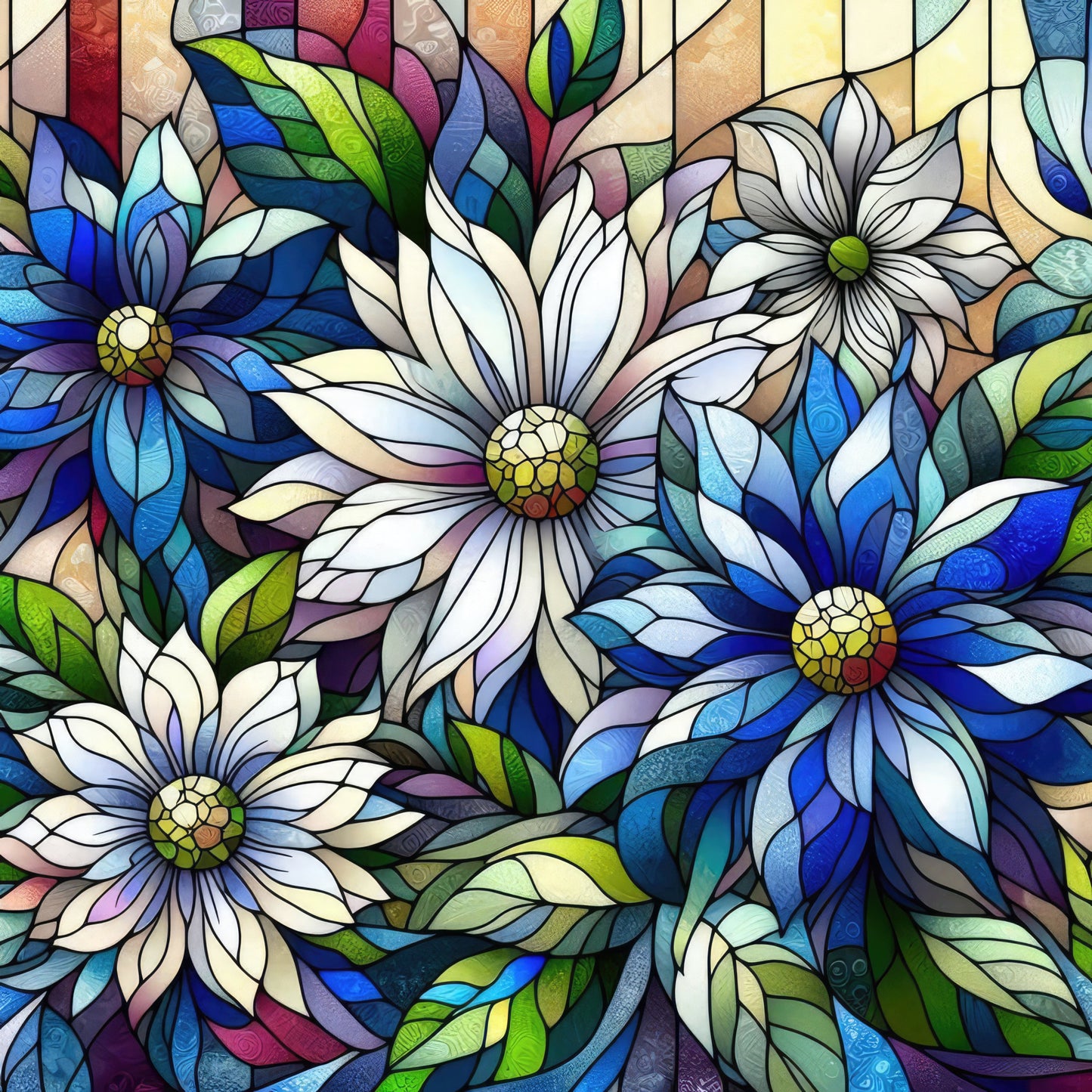 Royal Blue Stained Glass Pattern 5 Quilting Cotton Fabric