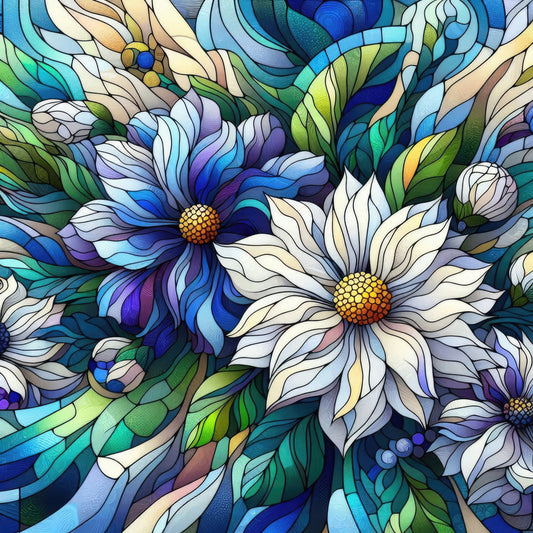 Royal Blue Stained Glass Pattern 6 Quilting Cotton Fabric