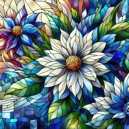 Royal Blue Stained Glass Pattern 7 Quilting Cotton Fabric
