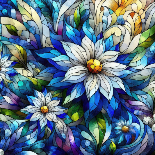 Royal Blue Stained Glass Pattern 8 Quilting Cotton Fabric