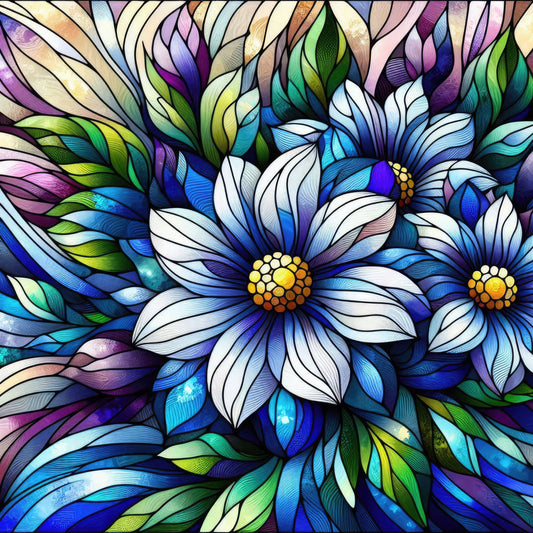 Royal Blue Stained Glass Pattern 9 Quilting Cotton Fabric