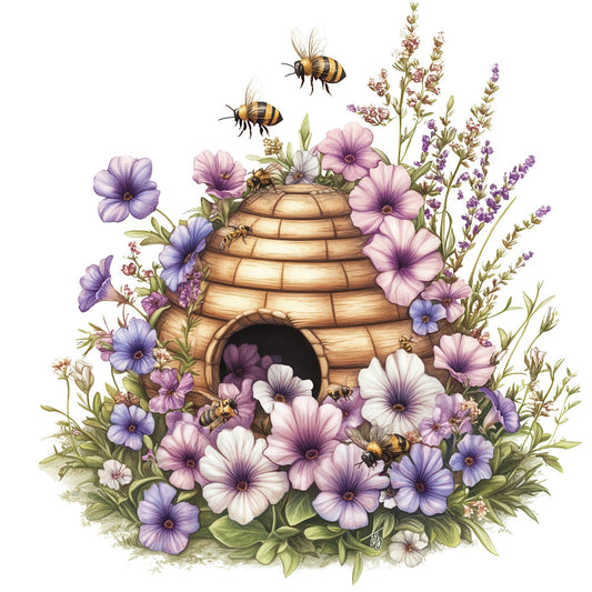 Rustic Beehive with Flowers Fabric Panel 11
