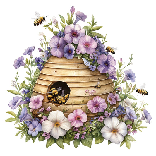 Rustic Beehive with Flowers Fabric Panel 14