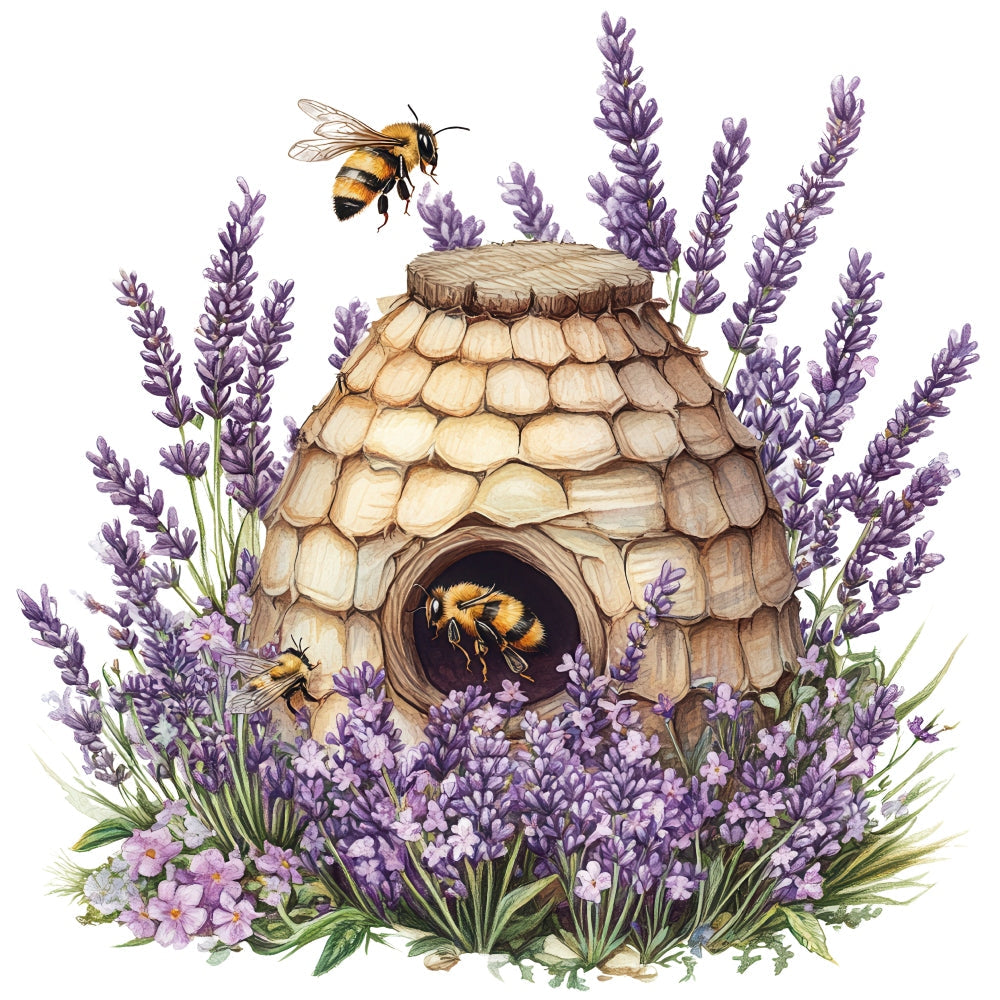 Rustic Beehive with Flowers Fabric Panel 19