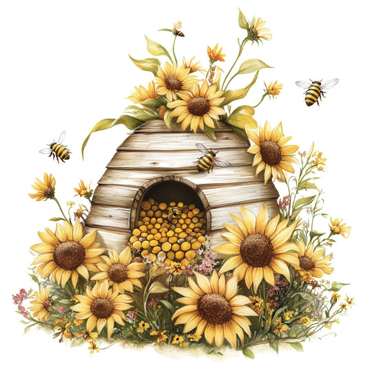 Rustic Beehive with Flowers Fabric Panel 28