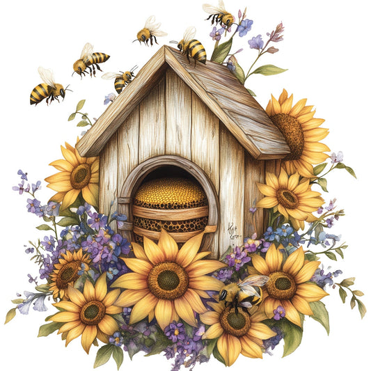 Rustic Beehive with Flowers Fabric Panel 29