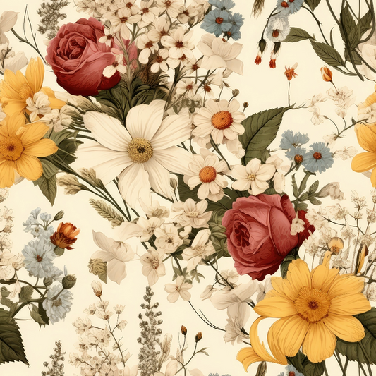 Rustic Wildflowers Bouquets Pattern 4 Quilting Cotton Fabric