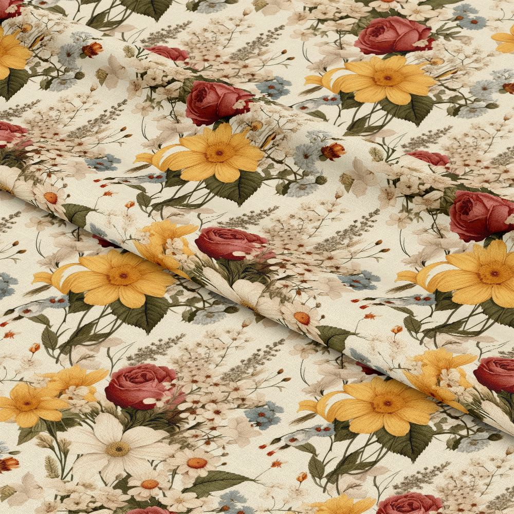 Rustic Wildflowers Bouquets Pattern 4 Quilting Cotton Fabric