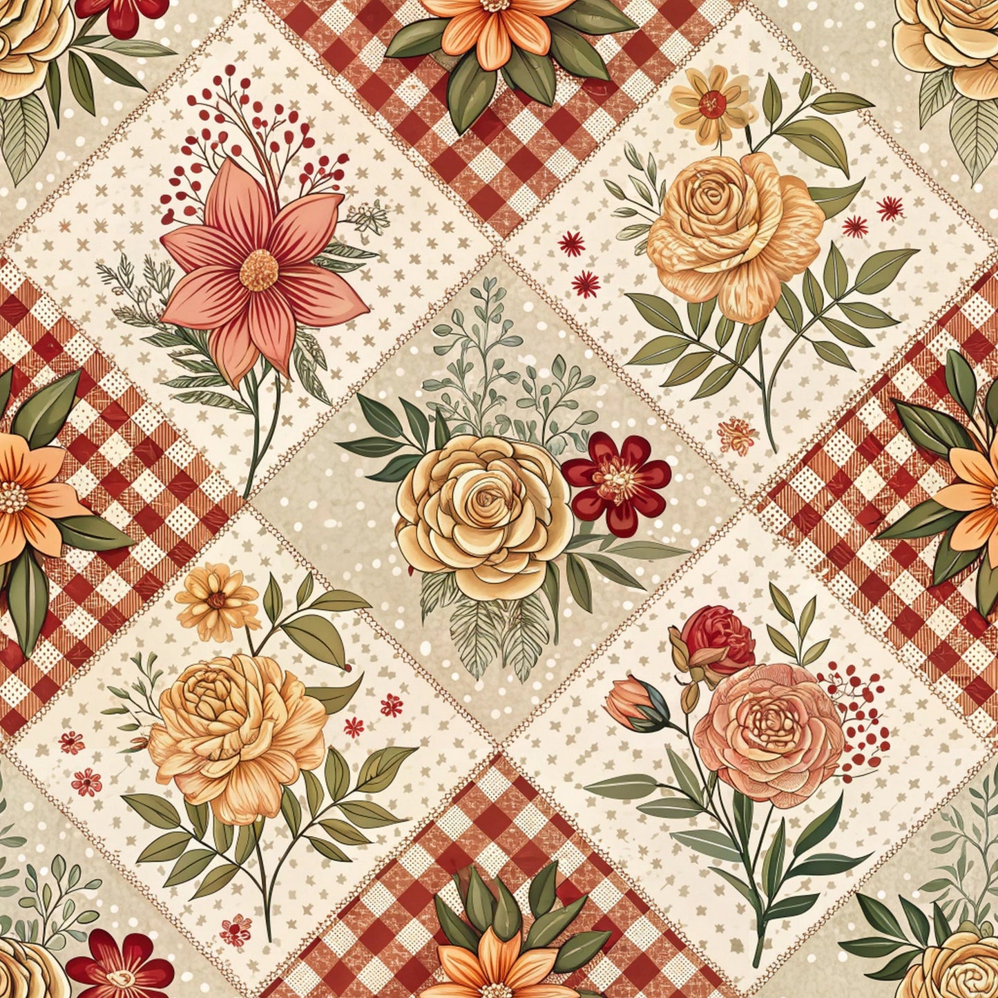 Rustic Patchwork Quilt Pattern 1 Quilting Cotton Fabric