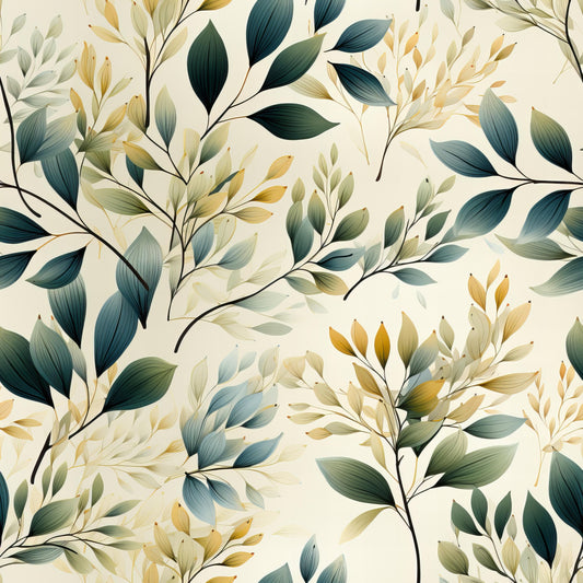 Sage Green Leaves Pattern 1 Quilting Cotton Fabric