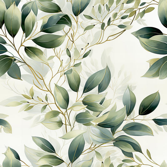 Sage Green Leaves Pattern 10 Quilting Cotton Fabric