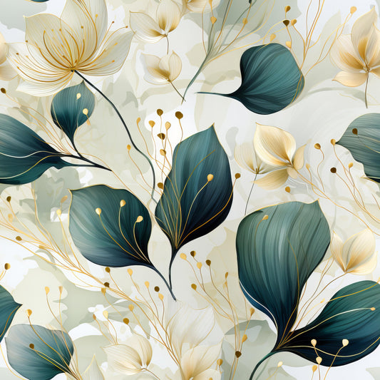 Sage Green Leaves Pattern 11 Quilting Cotton Fabric