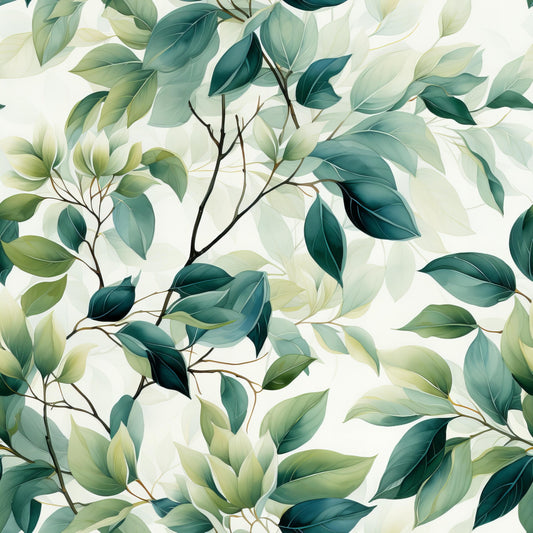 Sage Green Leaves Pattern 15 Quilting Cotton Fabric
