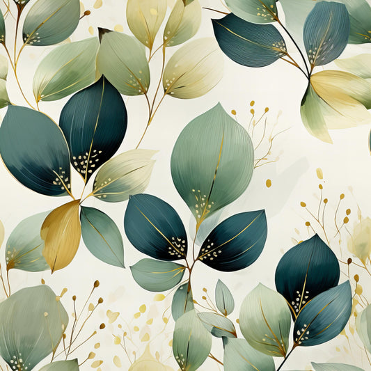 Sage Green Leaves Pattern 2 Quilting Cotton Fabric