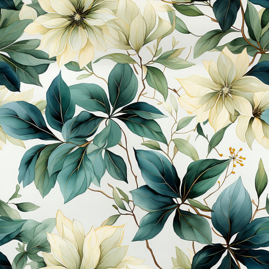 Sage Green Leaves Pattern 5 Quilting Cotton Fabric