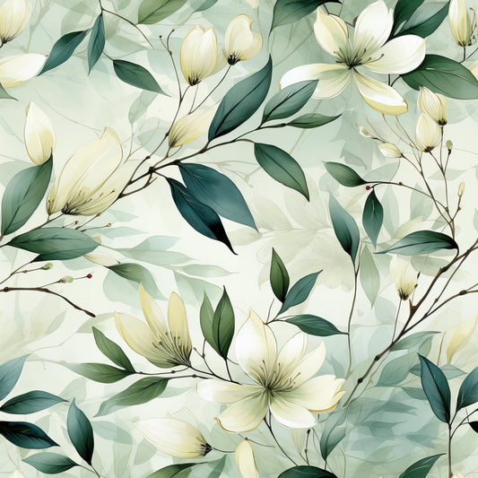 Sage Green Leaves Pattern 7 Quilting Cotton Fabric